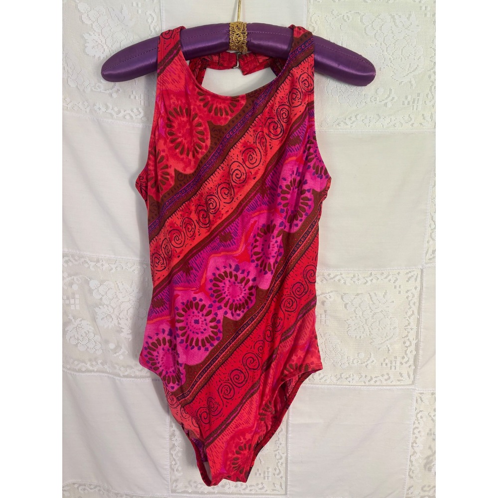 VTG 90's/Y2k Vibrant Pink Boho Indie Feminine One Piece Swimsuit Size M